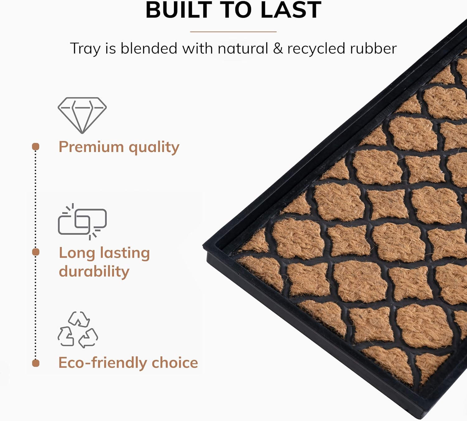 Anji Mountain Heavy Duty Waterproof Rubber Shoe Storage Mat Organizer/Boot Storage Multi Use for Entryway with Coir, Tan and Black Trellis Insert, Fits 3 Pair (34.5" Wide)