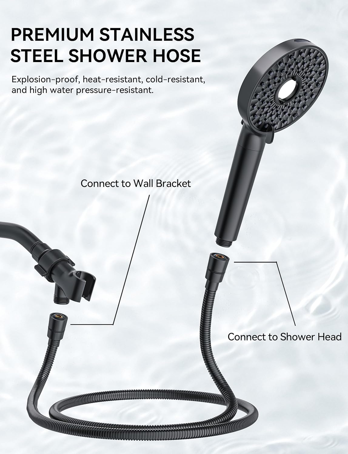 Magichome Shower Head with Handheld, High Pressure 10-Spray Detachable Chrome Showerhead with Stainless Steel Hose, Black