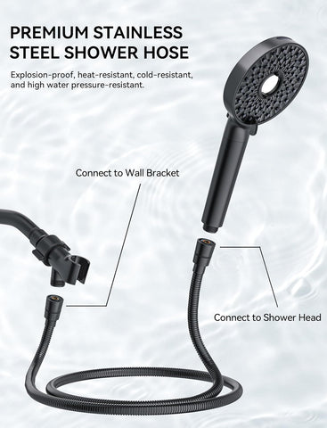 Magichome Shower Head with Handheld, High Pressure 10-Spray Detachable Chrome Showerhead with Stainless Steel Hose, Black