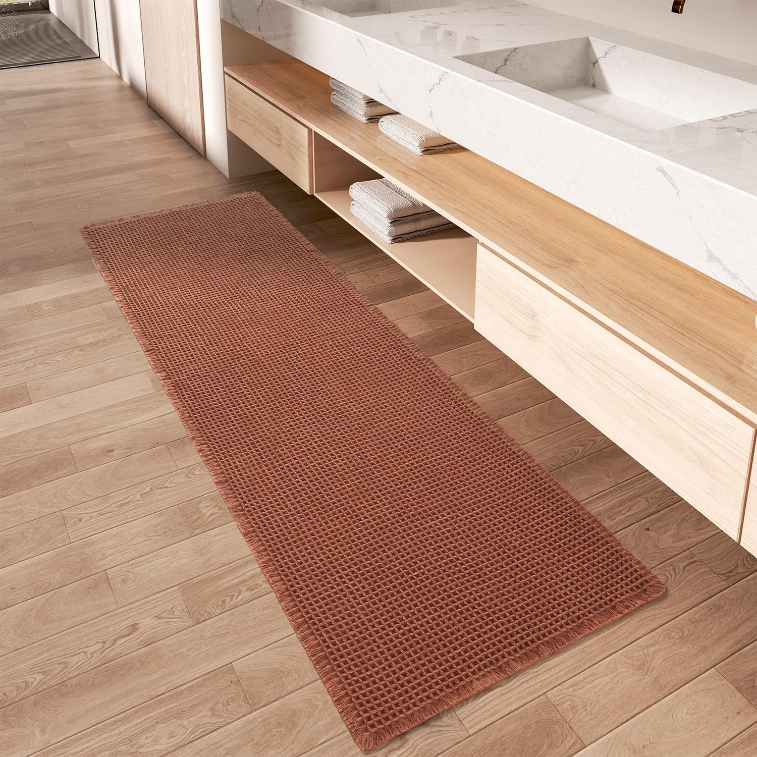 Upgraded Waffle Bath Mat Runner Absorbent Non Slip Bathroom Mat, 2' x 5'