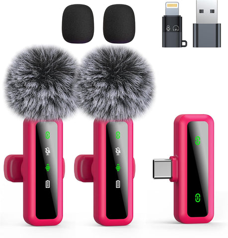 Wireless Lavalier Microphone for iPhone - iPad, Android Phone Computer, Mini Microphone for Live Streaming, Video Recording, Outdoor or Indoor Interviews, YouTube, TikTok, Vlog (Pink)