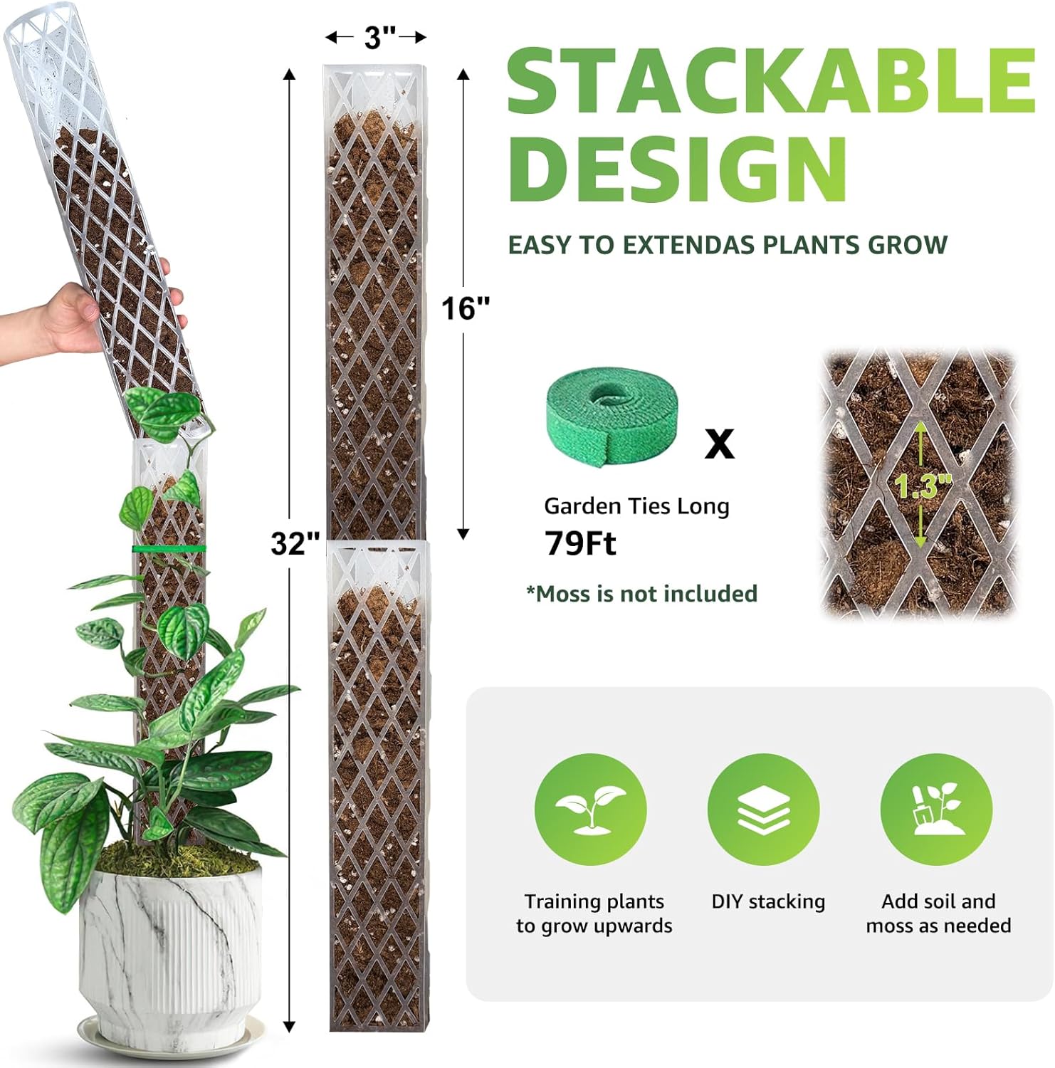 Sisher 6 Pcs Monstera Moss Pole,Plastic Moss Poles for Climbing Plants