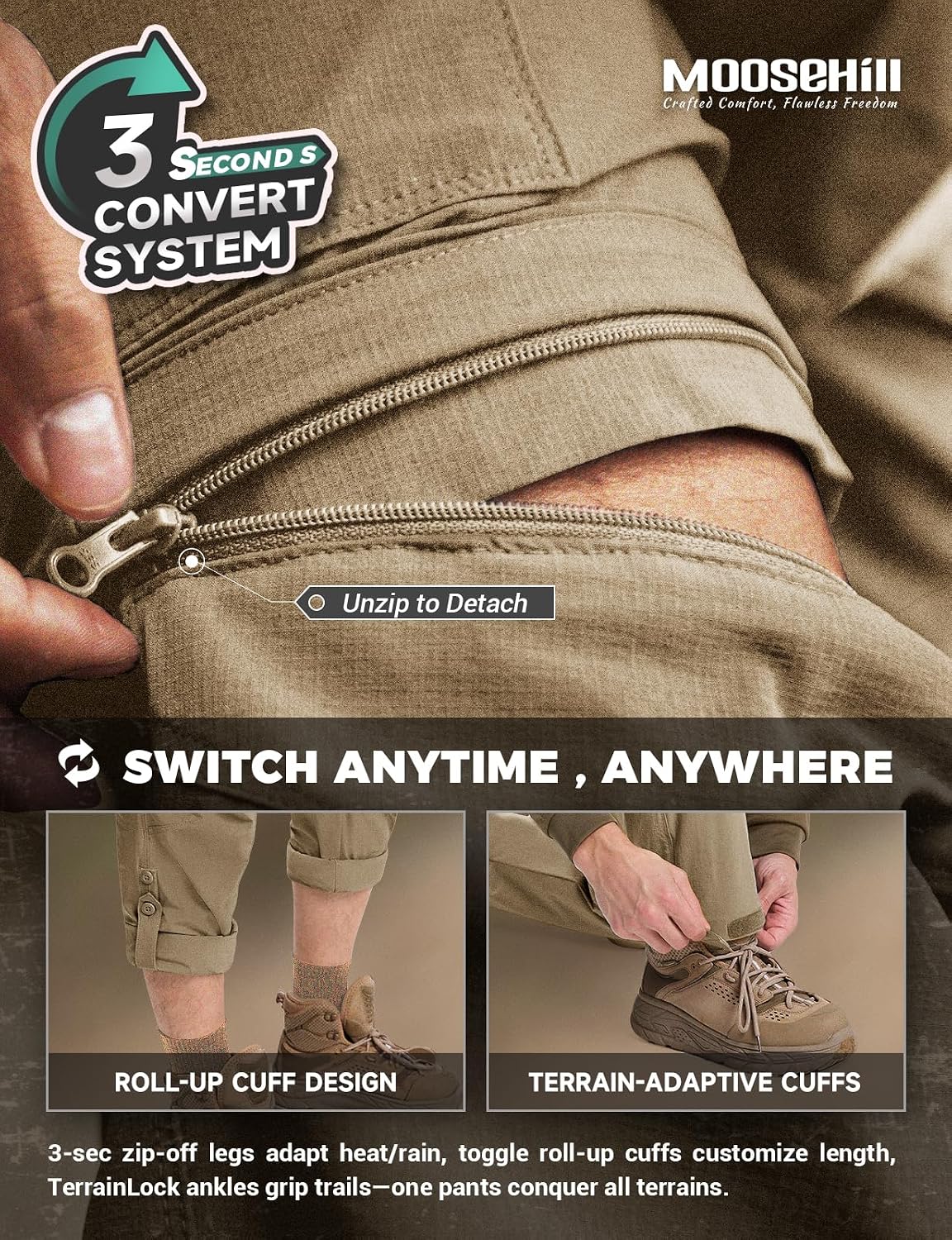 Moosehill Men's Hiking Pants: Convertible Quick-Dry