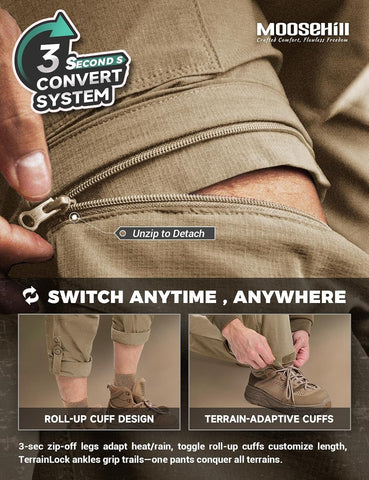 Moosehill Men's Hiking Pants: Convertible Quick-Dry