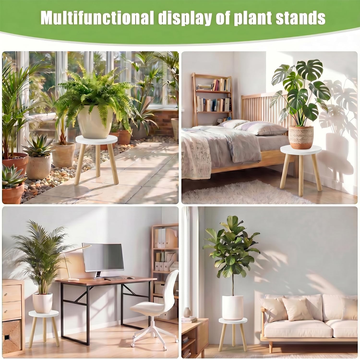Wood Plant Stands Indoor, White Plant Stand Modern Plant Table for Large Plants, Wooden Plant Stool, Tall Plant Holder Small Round Side for Living Room, Balcony, Office (1 Pack)