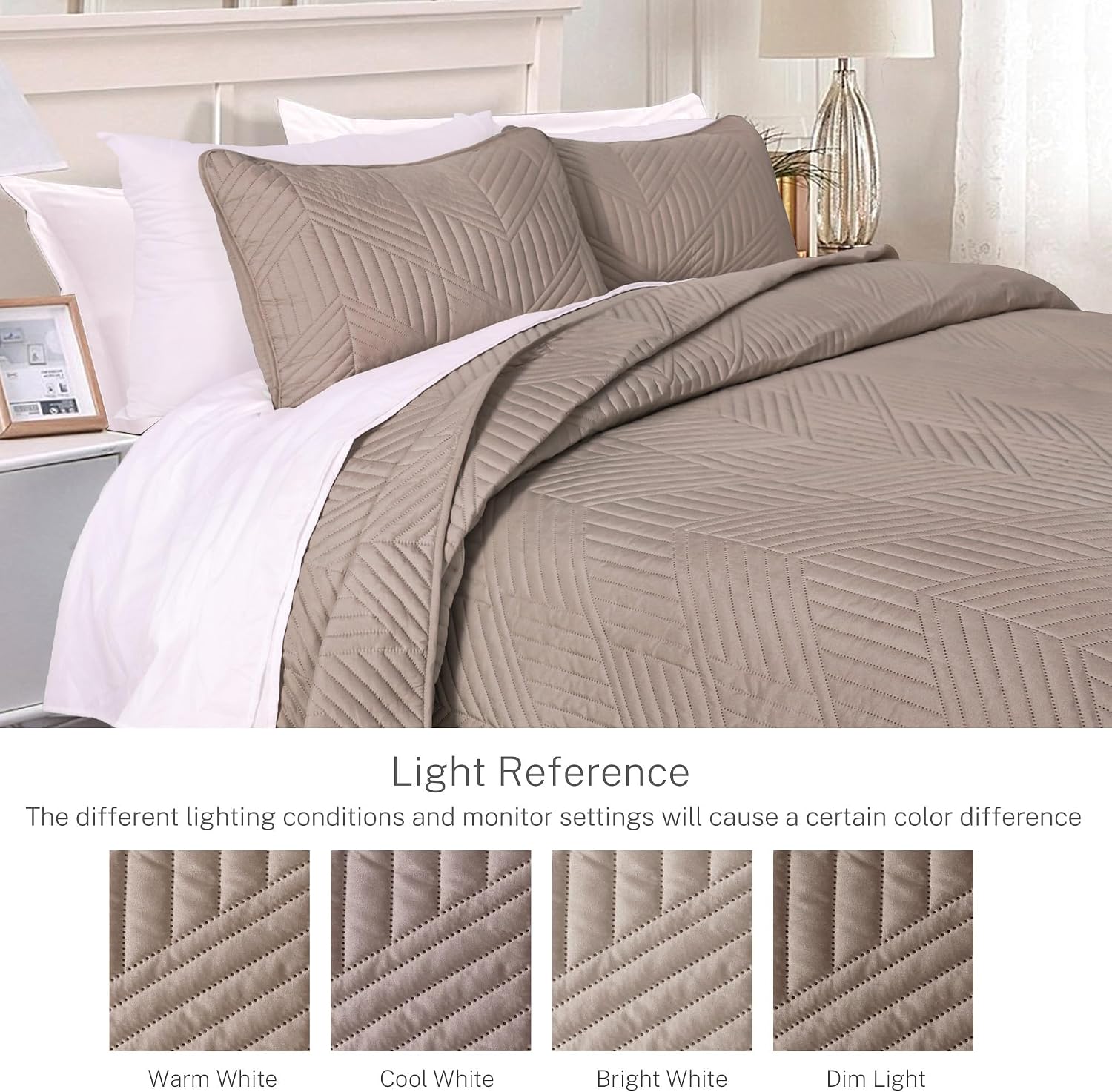 Exclusivo Mezcla California King Quilt Bedding Set, Taupe