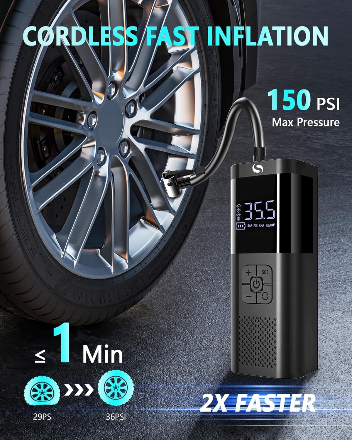 Tire Inflator Portable Air Compressor, Cordless Tire Inflator