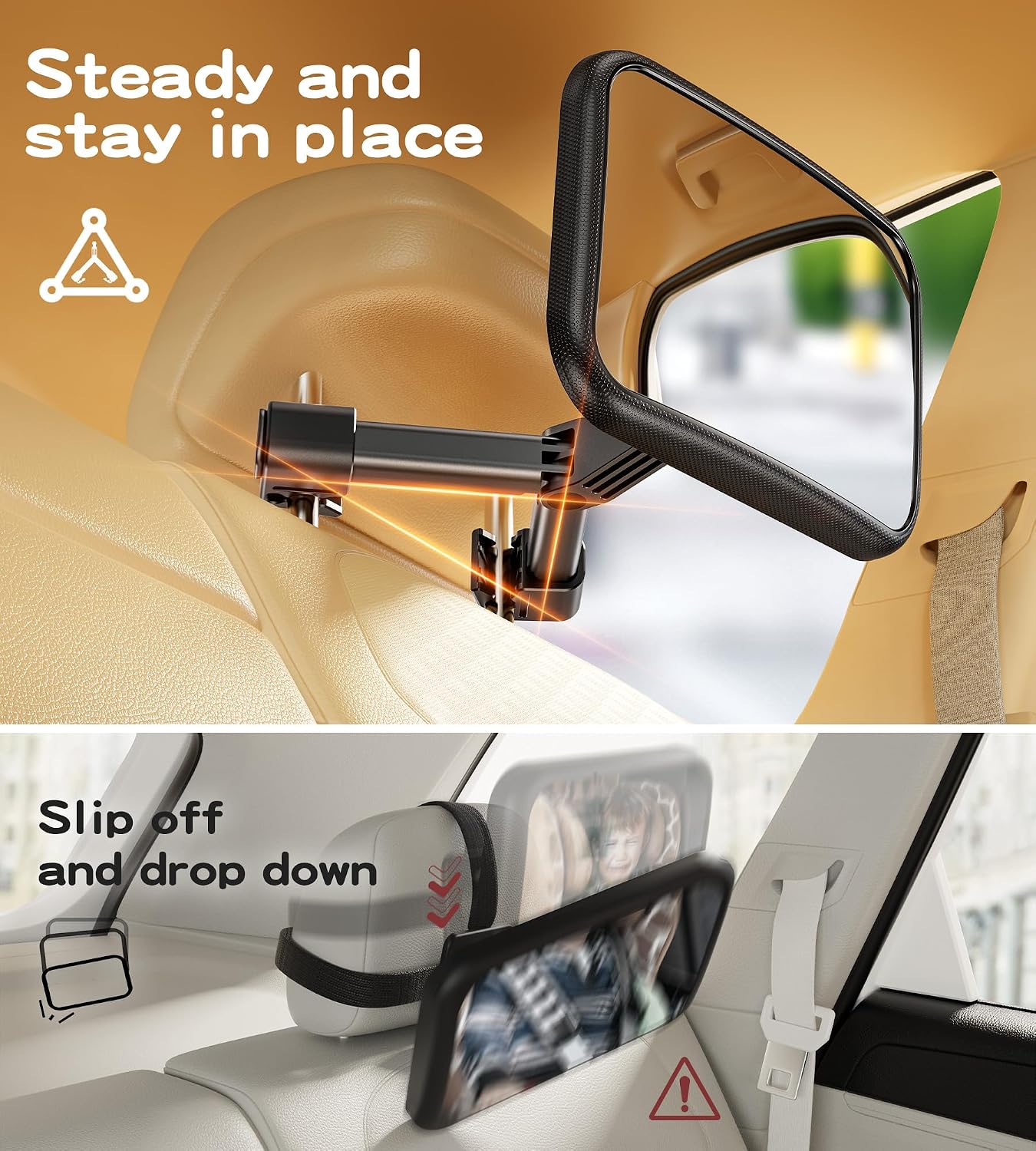 TAZENI Baby Car Mirror for Rear Facing Car Seat, Patented Stable Hook Clip