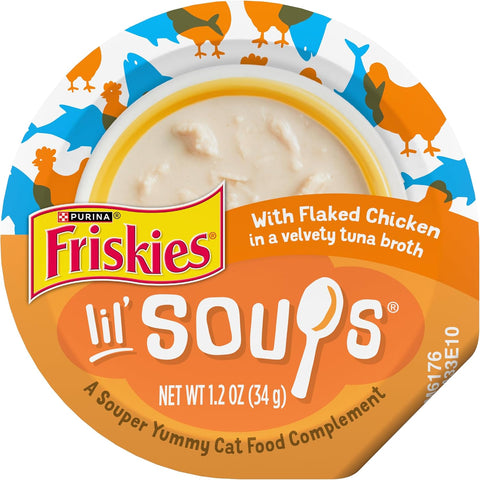 Friskies Purina Natural, Grain Free Wet Cat Food Lickable Cat Treats, Lil' Soups Flaked Chicken