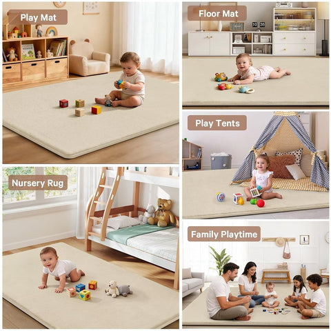 Baby Play Mat for Floor,Tummy Time Area Rug 47x47 Playpen Muscle Mat Beige