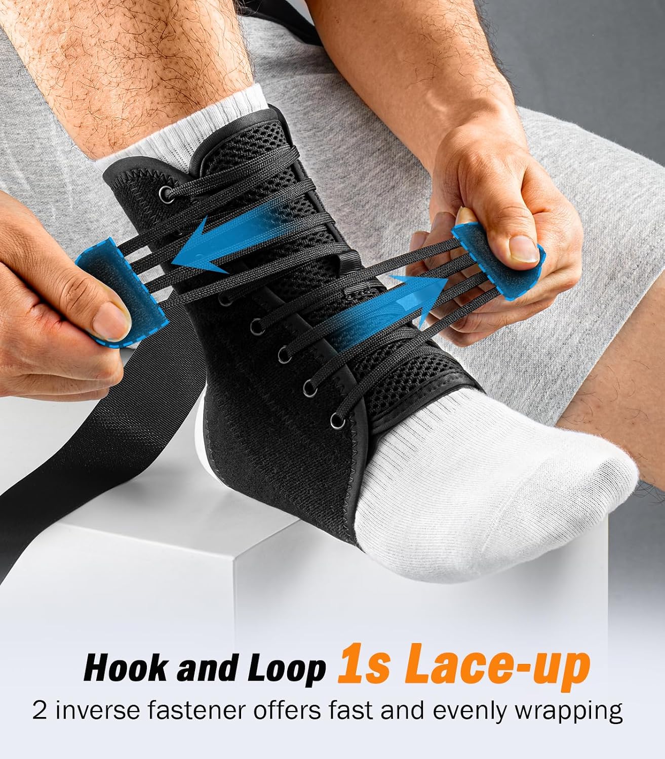 Slim-Fit Ankle Brace for Sprained Ankle, Quick Lace Up Ankle Support for Women Men With 2 Auto-Shaped Pads, Air Fabric Cool Ankle Stabilizer for Injury Recover, Running,Sports,S(10”-11.6”)
