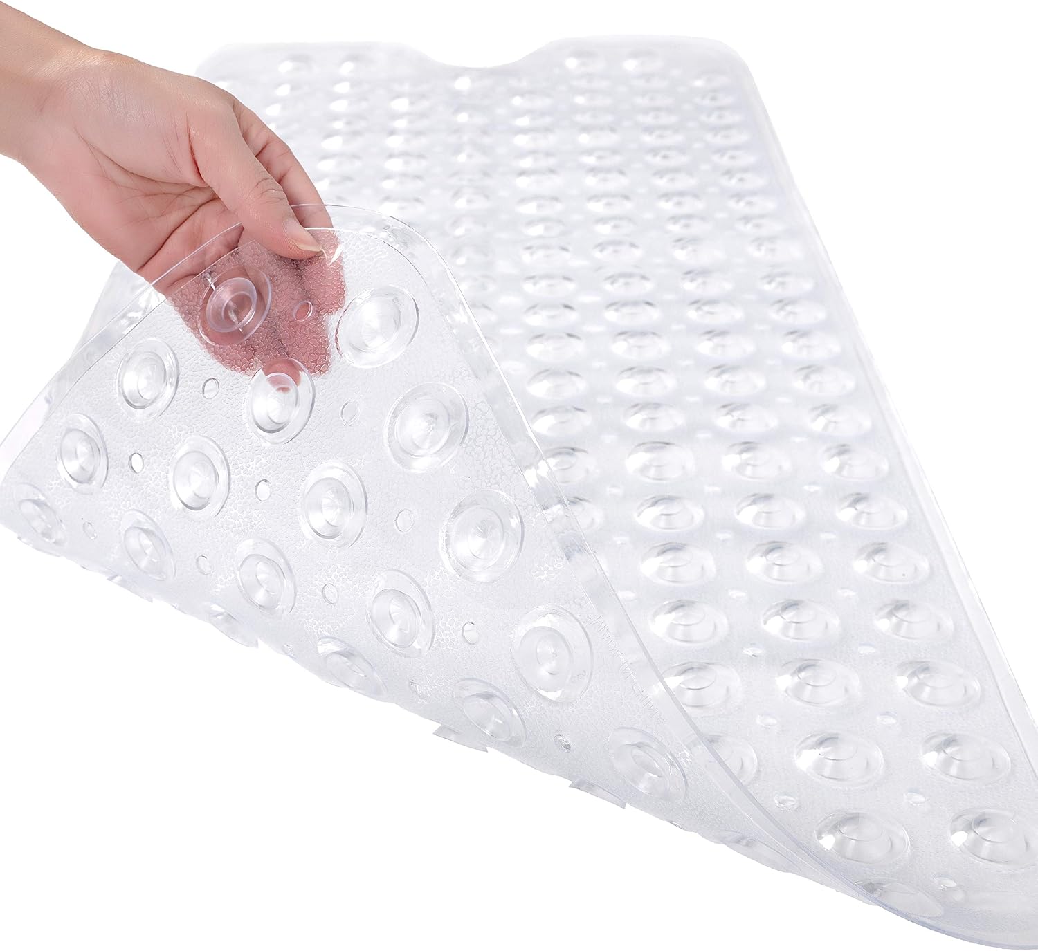 TEESHLY Bathtub Mats for Shower Tub, Extra Long Non-Slip 39 x 16 Inch Bath Mat with Drain Holes and Suction Cups, BathMat for Bathroom with Machine Washable (Clear)