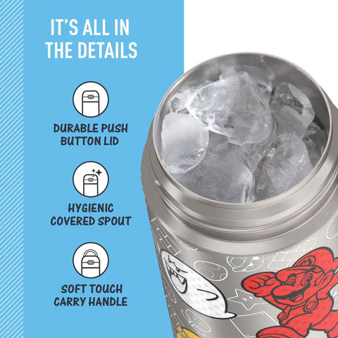 THERMOS FUNTAINER Water Bottle with Spout, 16oz, Mario