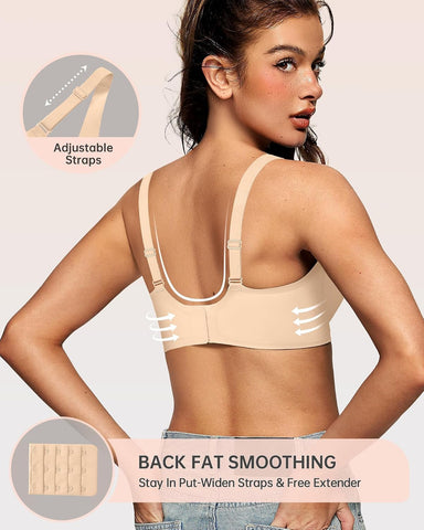 OEAK Womens Jelly Bras Wireless Deep V Comfy Push Up Tshirt Bras M+ Beige