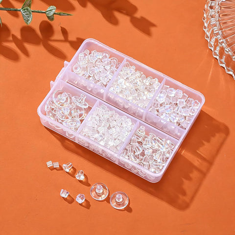 Nkwuire 6 Styles 600Pcs Silicone Earring Backs, Clear Soft Plastic Rubber Earring Backings Clutch Stoppers Replacement Kit for Studs Hoops Fish Hook Earrings
