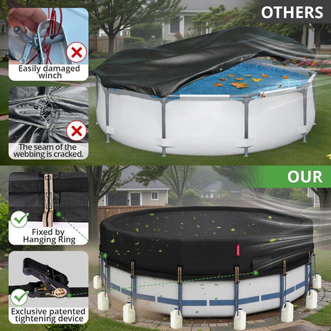 QH.HOME 18Ft Winter Pool Cover,Windproof Ratchet Straps&Thick Fabric