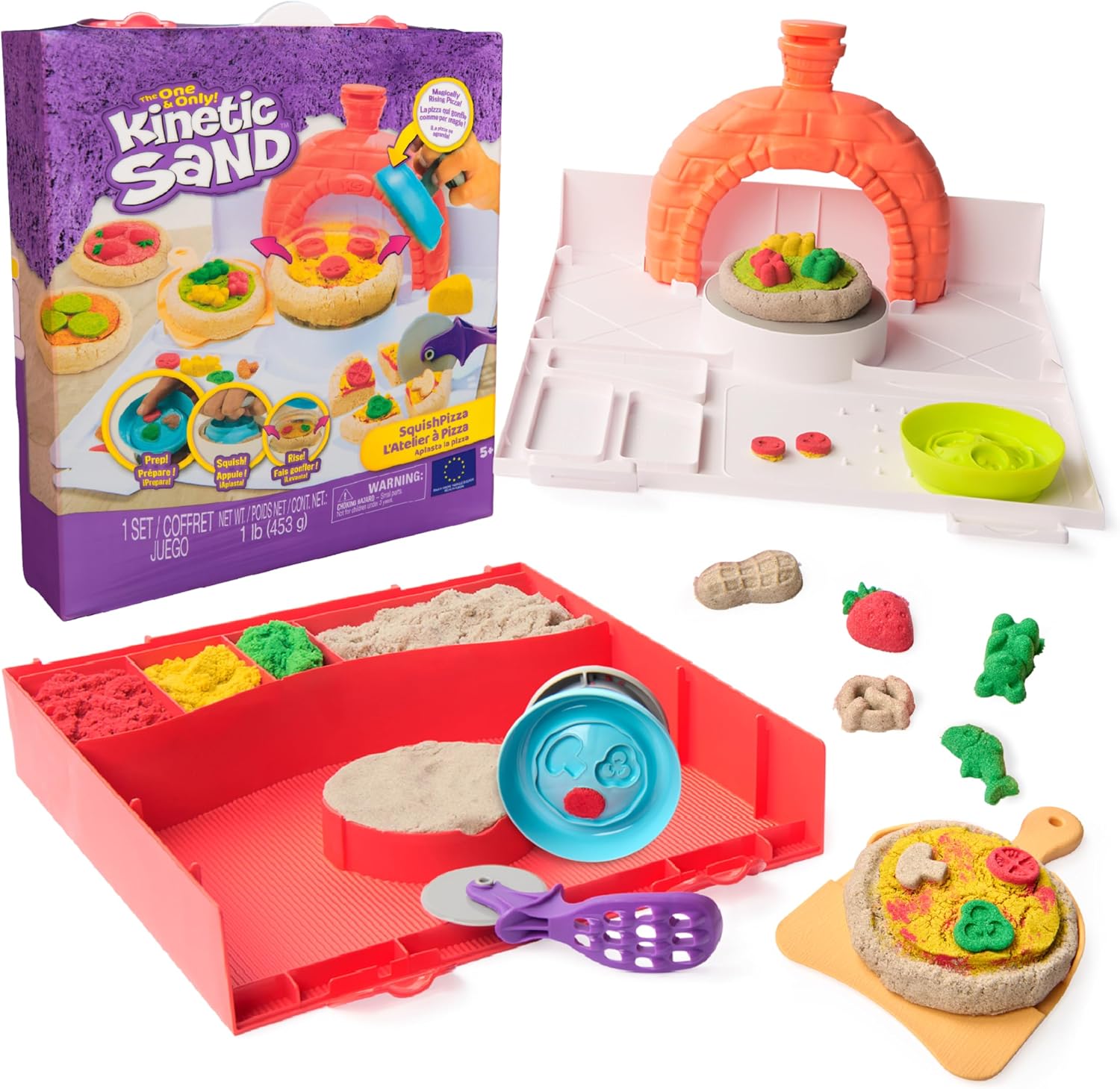 Kinetic Sand SquishPizza Playset, Moldable Play Sand Sensory Toys, Ages 5+
