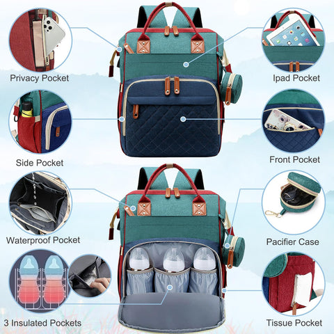 SHITIESHOU Diaper Bag Backpack Baby Bag, Baby Girl Boy Diaper Bag for Dad Mom with Pad, 16 Pockets, Pacifier Case, Large Diaper Bags Unisex for Travel (Colorful)
