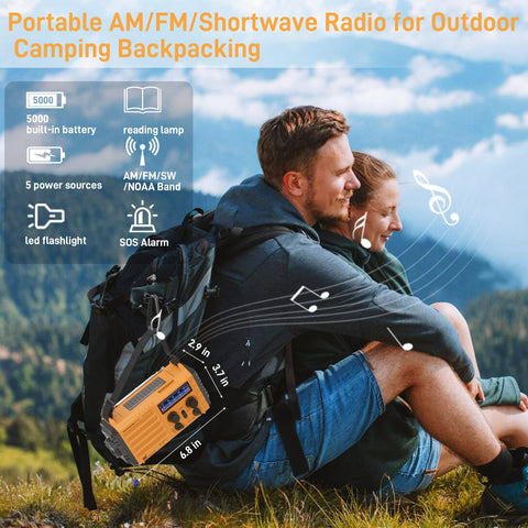 Emergency Radio with NOAA Weather Alert, Portable Solar Hand Crank AM/FM Radio for Survival,Rechargeable Battery Powered Radio,USB Charger,Flashlight,Reading Lamp,for Home Outdoor