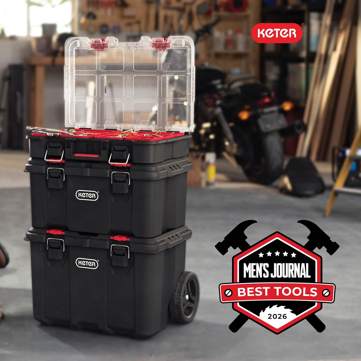 Keter Stack N Rolling Tool Box Modular Storage System 3 Piece