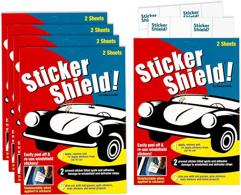 STICKER SHIELD - Windshield Sticker Applicator for Easy Application, Removal and Re-Application from Car to Car - 4 inch x 6 inch Sheets (Pack of 2 Sheets)