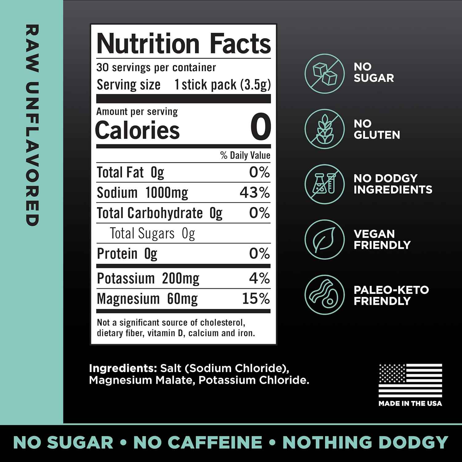LMNT Zero Sugar Electrolytes - Raw Unflavored Salt | Drink Mix | 30-Count