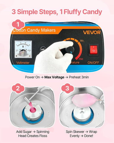 VEVOR Cotton Candy Machine Commercial, 1000W Electric Candy Floss Maker, Easy Use with 15 inch Stainless Steel Bowl and Sugar Scoop, Makes Hard Candy for Home Kids Birthday, Family Party, Blue