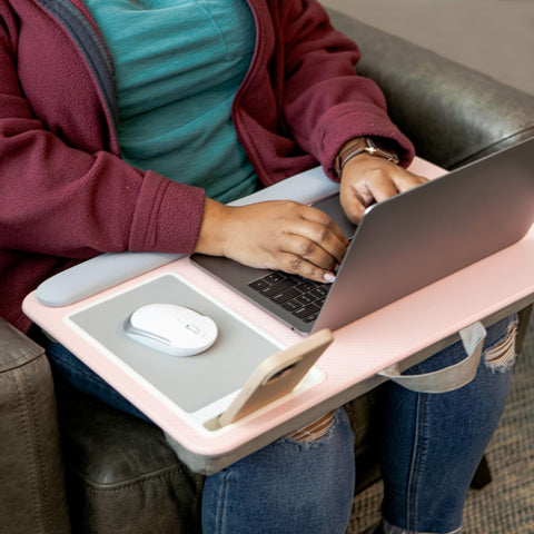 LAPGEAR Home Office Pro Lap Desk with Wrist Rest, Mouse Pad, and Phone Holder - Pink - Fits up to 15.6 Inch Laptops - Style No. 91604