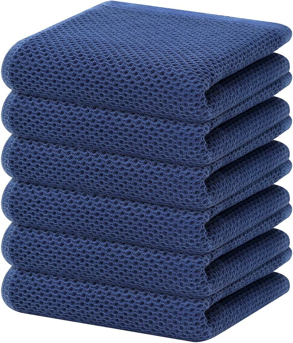 Homaxy 100% Cotton Waffle Weave Kitchen Dish Towels 6-Pack, Navy Blue