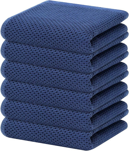 Homaxy 100% Cotton Waffle Weave Kitchen Dish Towels 6-Pack, Navy Blue