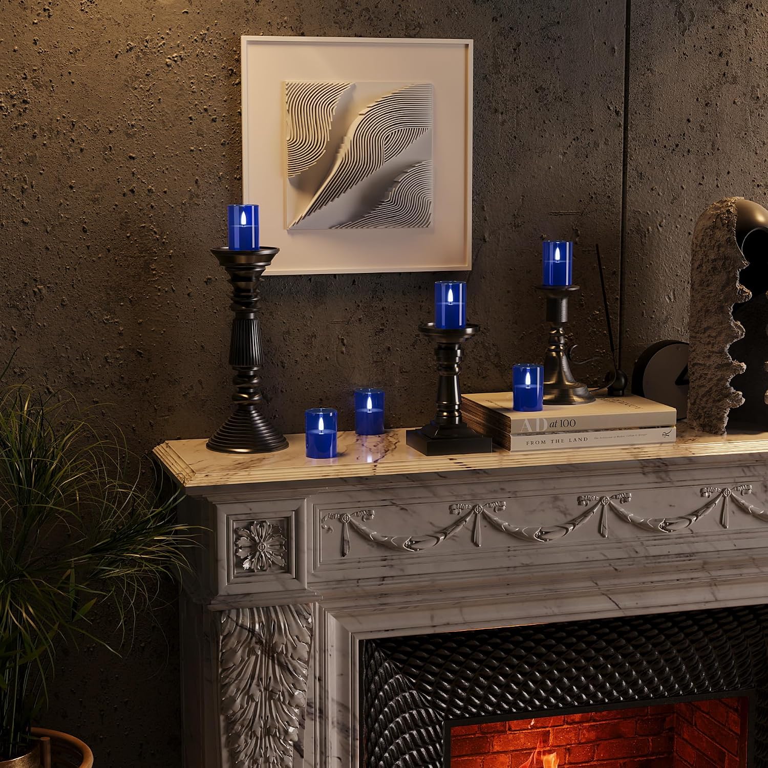 12Pack Flameless LED Candles with Timer, Battery Operated, Blue, 2"x3"