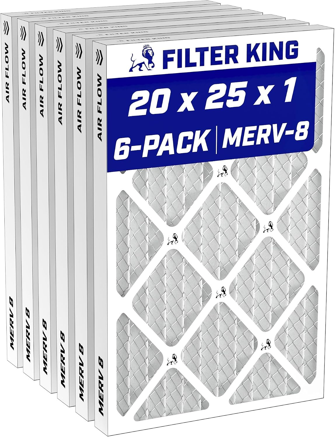 Filter King 20x25x1 Air Filter MERV 8, AC Furnace Filters (6-Pack)