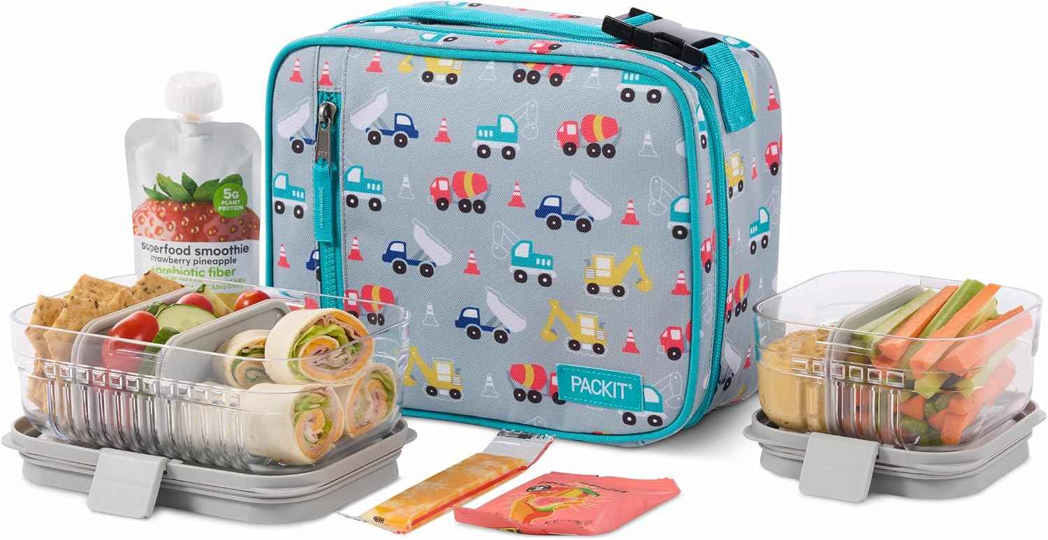 PackIt Freezable Classic Lunch Box, Construction Trucks