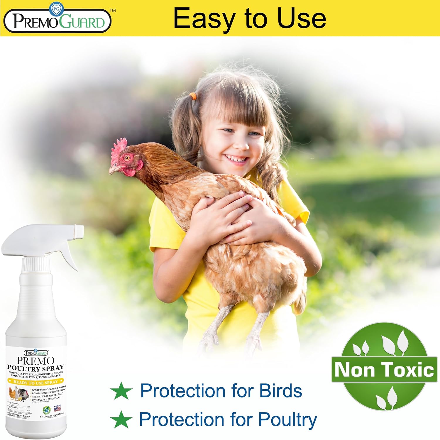 Premo Guard Natural Poultry Spray – Kills Scaly Leg Mites, Fleas, & Lice