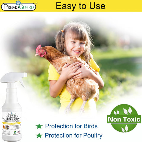 Premo Guard Natural Poultry Spray – Kills Scaly Leg Mites, Fleas, & Lice
