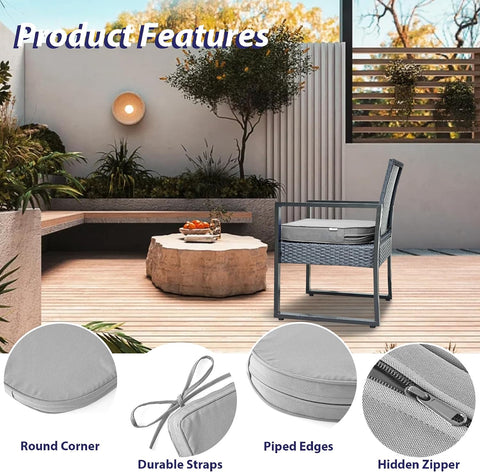 IPYNBAP Outdoor Chair Cushions Set of 4 -Waterproof Outdoor Seat Cushions for Patio Furniture, Patio Chair Cushion with Handle and Ties, Out Door Chair Pads,17x16x2-Round, Grey