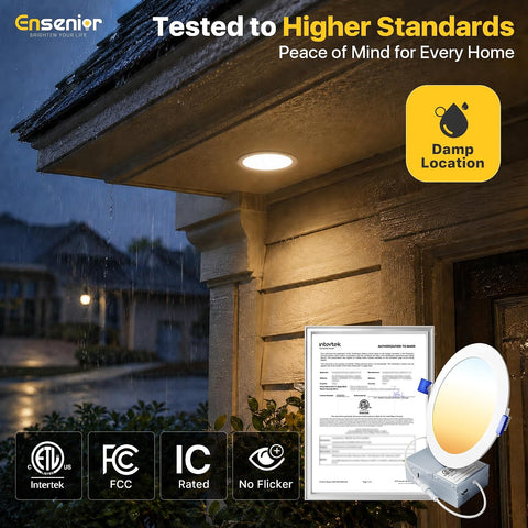 Ensenior 12 Pack 6 Inch LED Recessed Ceiling Light, 5CCT, 1200LM 12W 120V