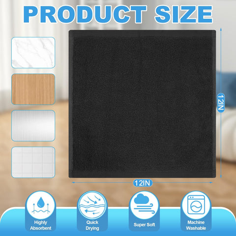 100% Cotton Washcloths Set, 12-Pack Wash Cloths,12x12 Inch Black