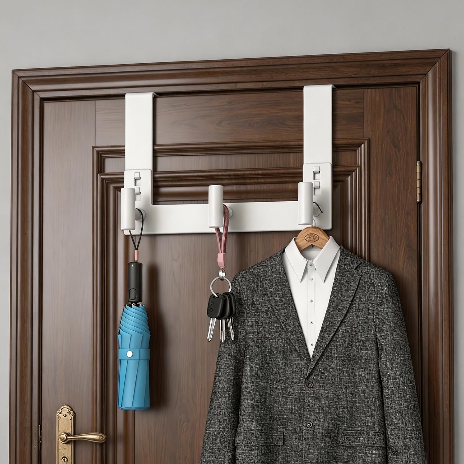 PMMASTO Door Hanger for 1-3/4 Inch Doors, White- 3 Hooks, T Shape