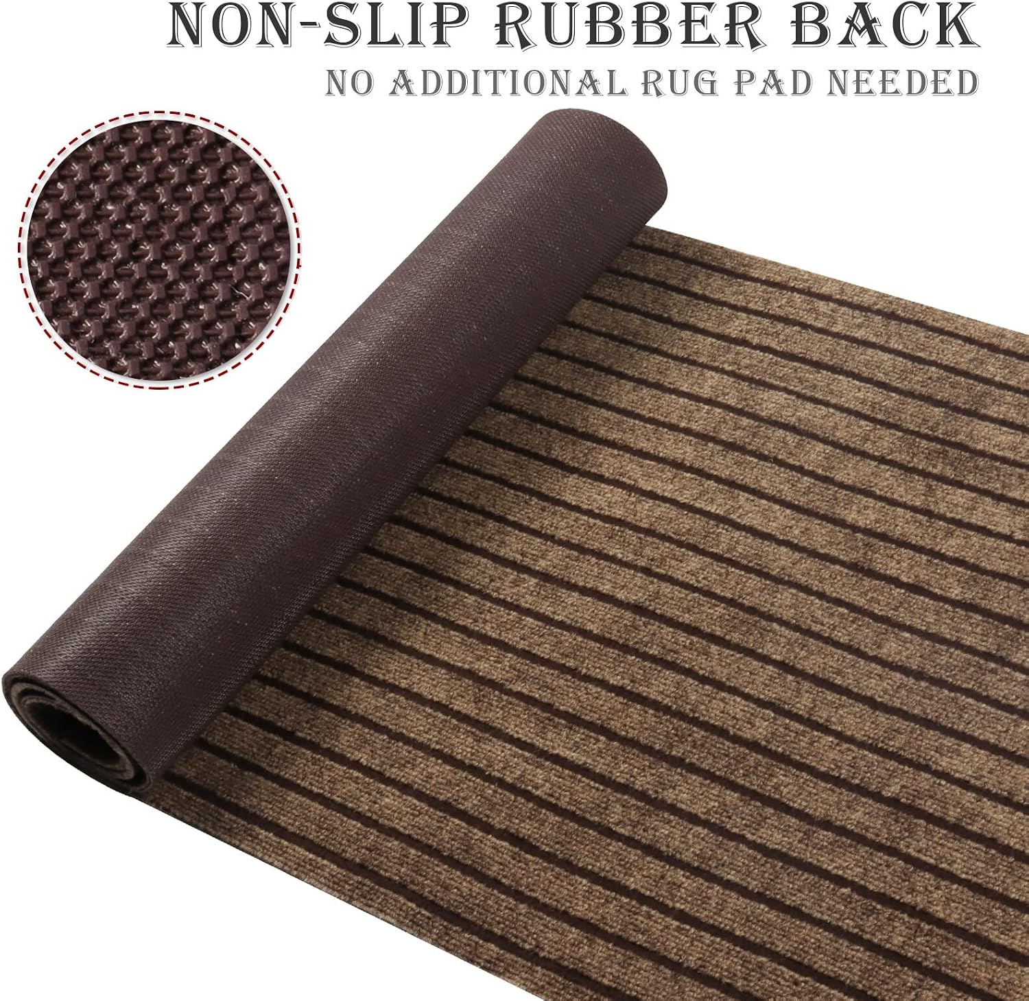 AYOHA Runner Rug 2' x 8' Indoor/Outdoor Carpet Runners, Hallway Kitchen Entryway Bedroom Area Rugs with Natural Non-Slip Rubber Backing, Garage mat, Brown/Brown Strip (Available for Custom Sizes)