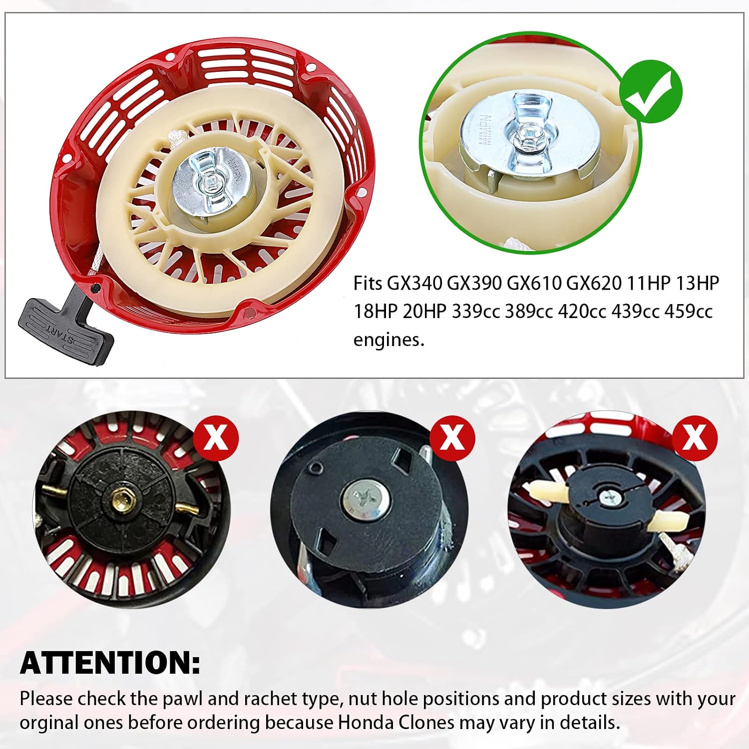 Yinlowa Recoil Starter for Honda GX340 GX390 GX610 GX620, 28400-ZE3-W01
