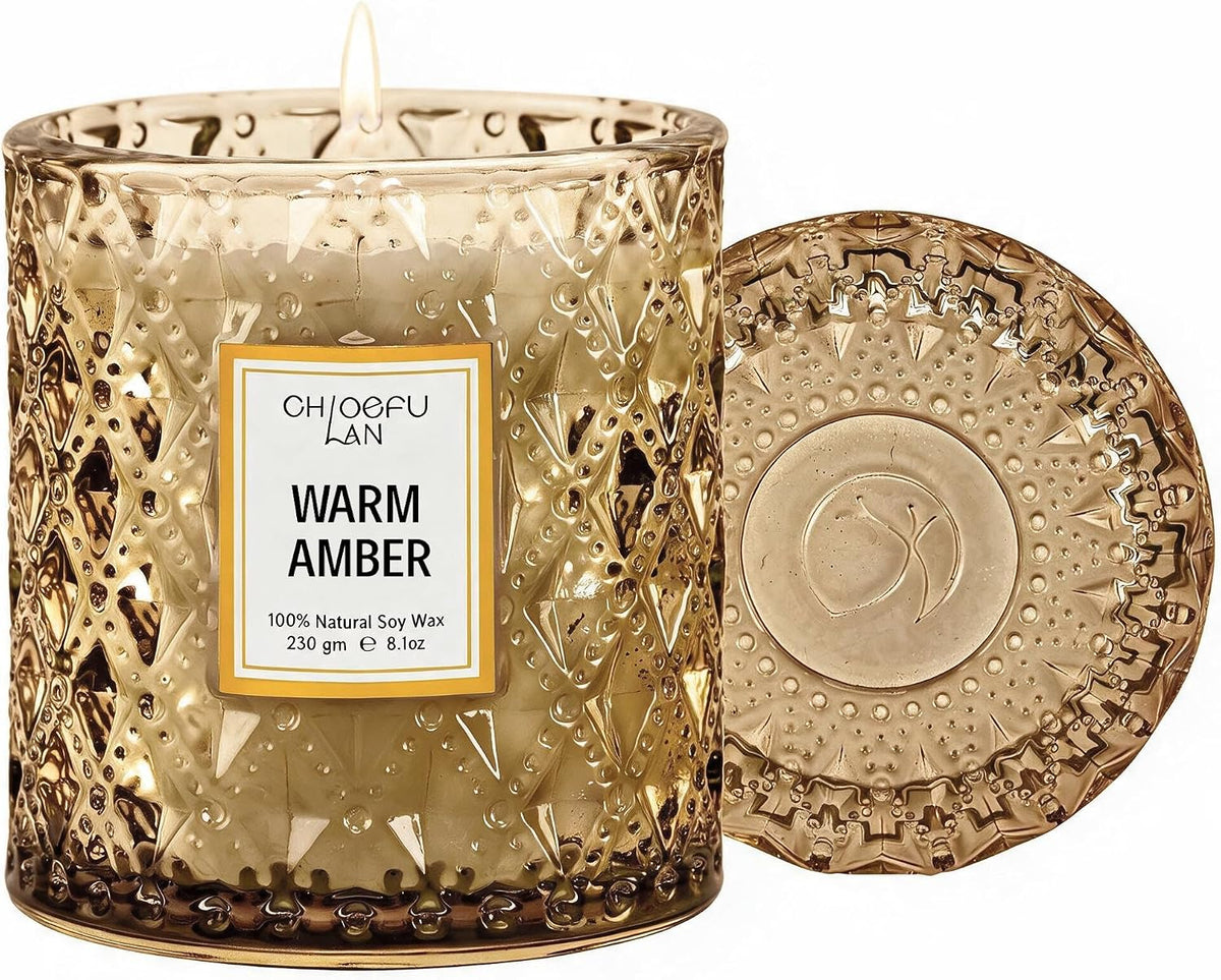 Chloefu LAN Amber Candles, Luxury Candle for Home Scented, Long Burning Time, Holiday Gifts, All Natural Soy Wax Decorative Candles, Scented Candle Gifts for Men&Women, 8.1oz
