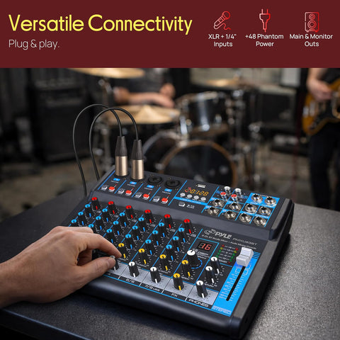 Pyle 8 Channel DJ Audio Mixer, Bluetooth, DSP FX, USB, Audio Interface