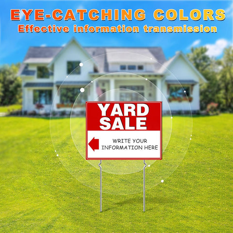 Remiawy Yard Sale Signs, 3 Pack Yard Signs with Metal Stakes, 17x13 Inch Double Sided Large Garage Sale Kit with Directional Arrows Stickers Weatherproof Corrugated Plastic for Event