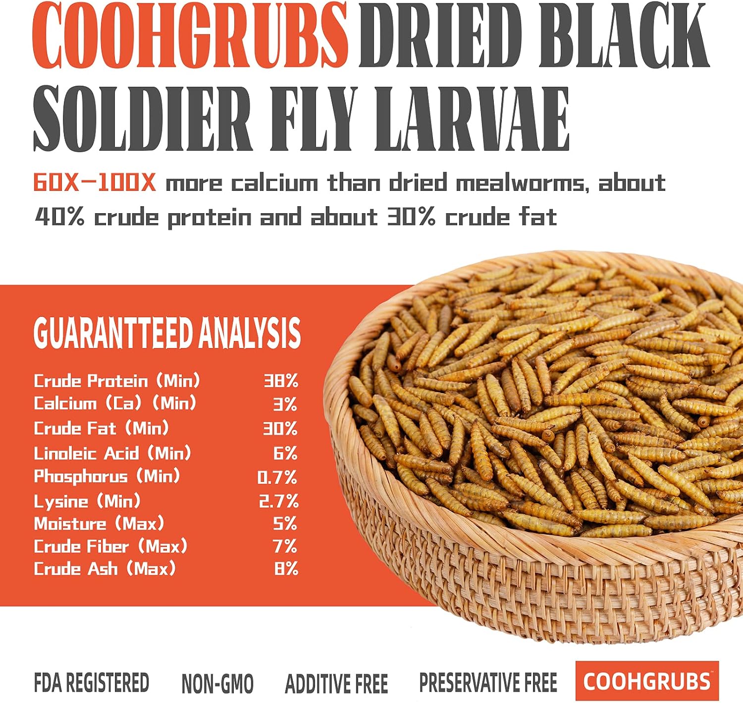 COOHGRUBS 10LB Non-GMO Dried Black Soldier Fly Larvae Chicken Treats
