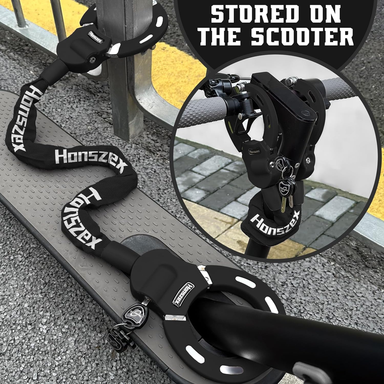 Scooter Lock, Bike Locks High Security with Key, 36.22inch Heavy Duty Bike Lock Chain, Accessories for Electric Scooter, E-Bikes