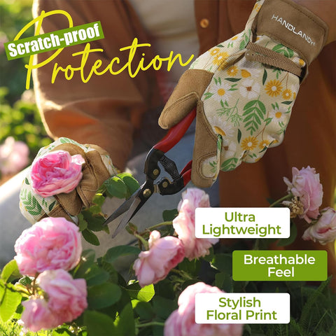 HANDLANDY Gardening Gloves for Women, Leather Garden Glove, Gardener Gift