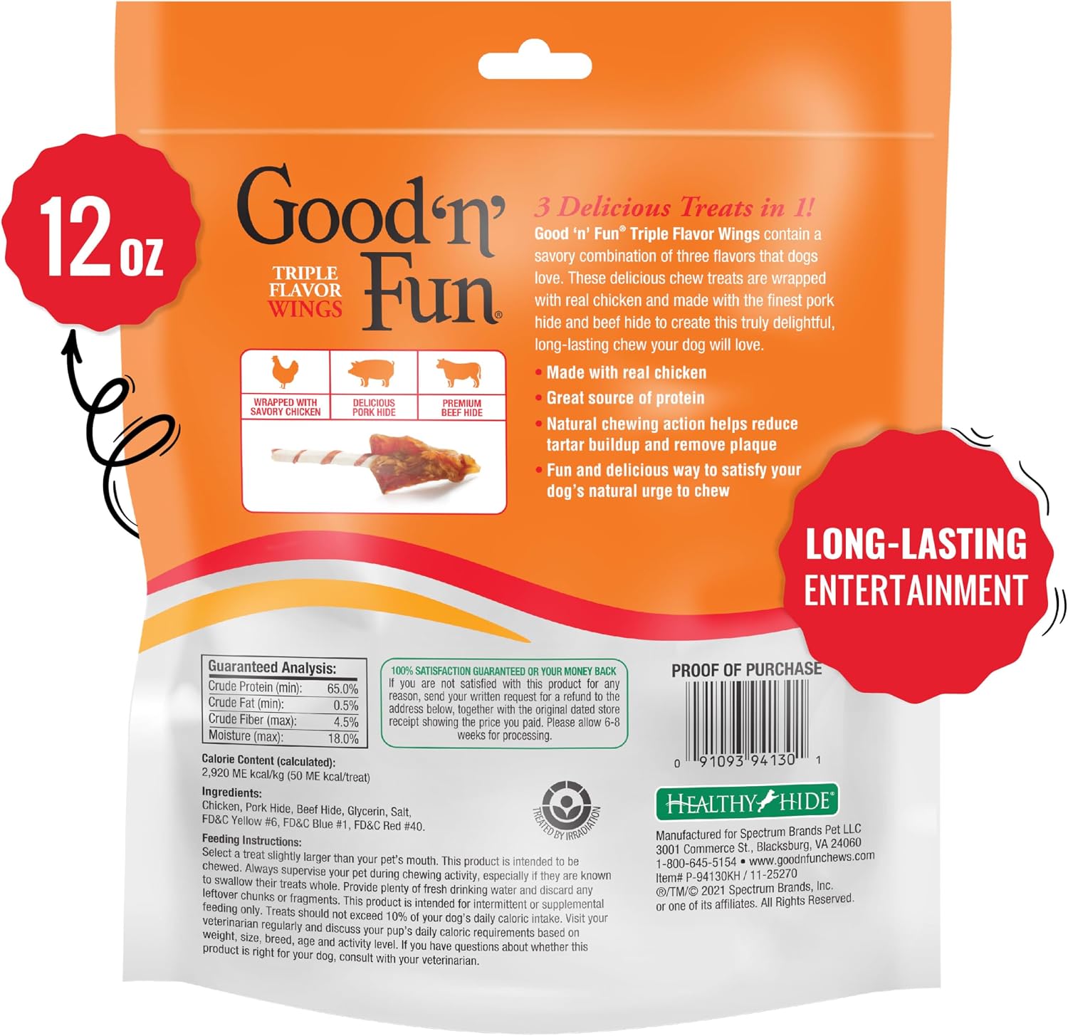 Good 'n' Fun Wings Long-Lasting Dog Treat Made With Real Protein, 12 oz