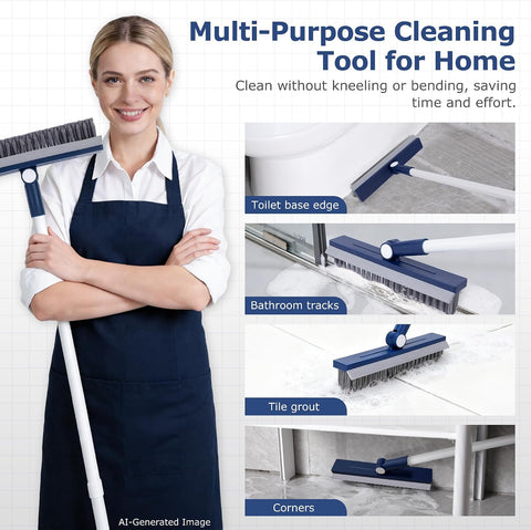 IVYROLL Grout Brush with Long Handle, V-Shaped Bristles, Tile Floor Cleaner
