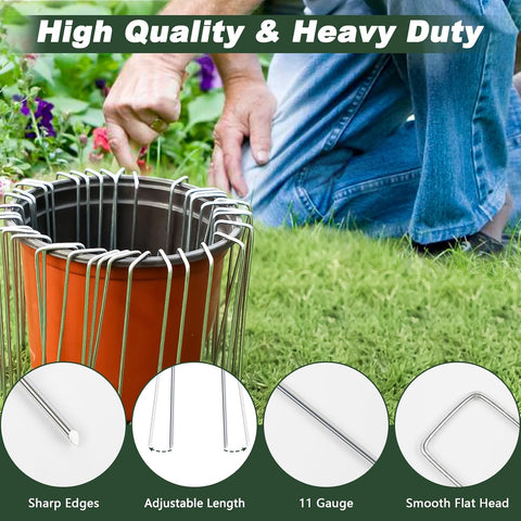 FEED GARDEN 6 Inch 50 Pack Hot-dip Galvanized Landscape Staples Plant Cover Spikes 11 Gauge Tent Stakes Garden Stakes Landscaping Fabric SOD Pins Yard Pins for Decoration Weed Barrier Fabric